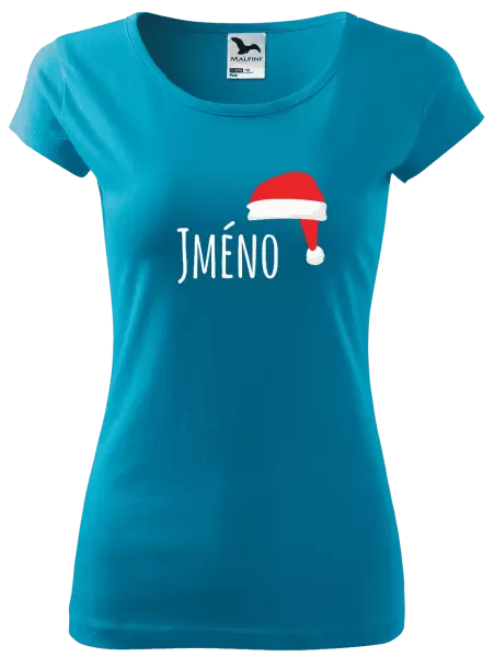 Dámské vánoční tričko Vánoční čepice - jméno