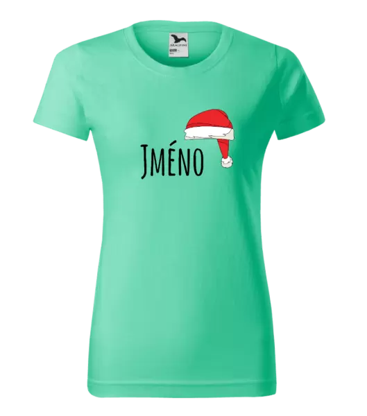 Dámské vánoční tričko Vánoční čepice - jméno