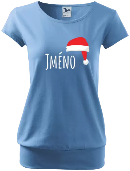 Dámské vánoční tričko Vánoční čepice - jméno