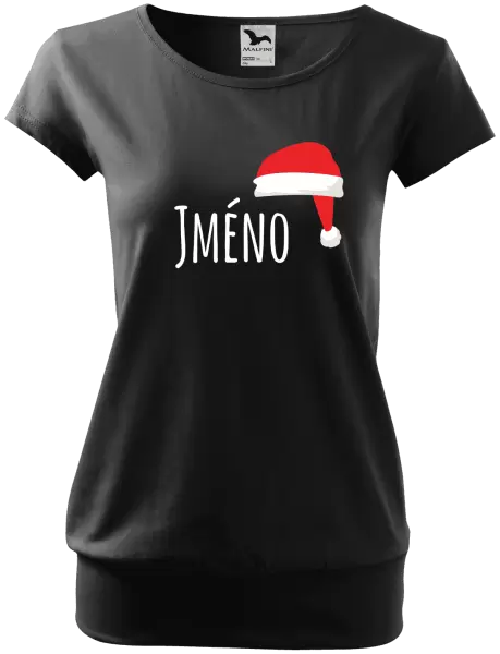 Dámské vánoční tričko Vánoční čepice - jméno