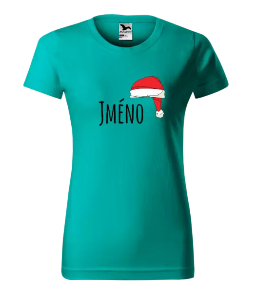 Dámské vánoční tričko Vánoční čepice - jméno