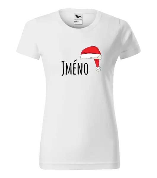 Dámské vánoční tričko Vánoční čepice - jméno