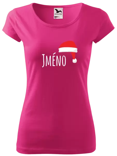 Dámské vánoční tričko Vánoční čepice - jméno