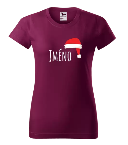 Dámské vánoční tričko Vánoční čepice - jméno