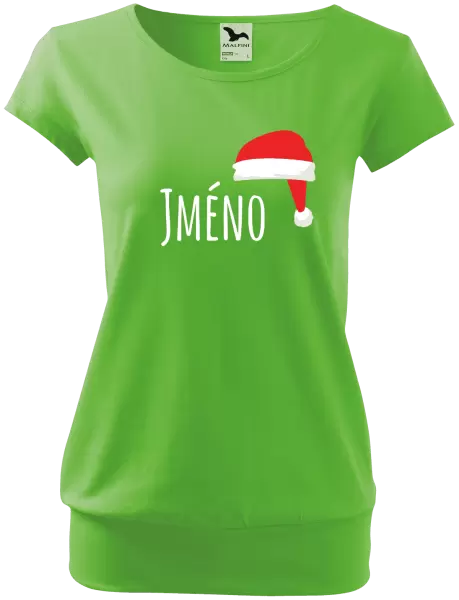 Dámské vánoční tričko Vánoční čepice - jméno