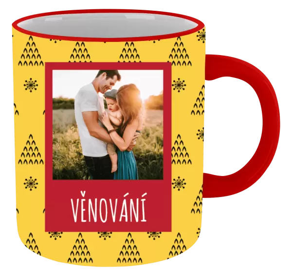 Vánoční hrnek Žluté pozadí se stromečky