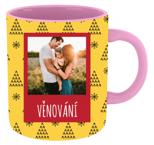 Vánoční hrnek Žluté pozadí se stromečky