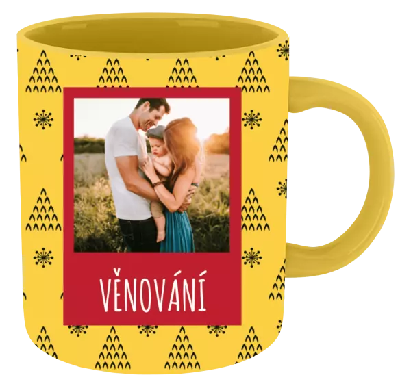 Vánoční hrnek Žluté pozadí se stromečky