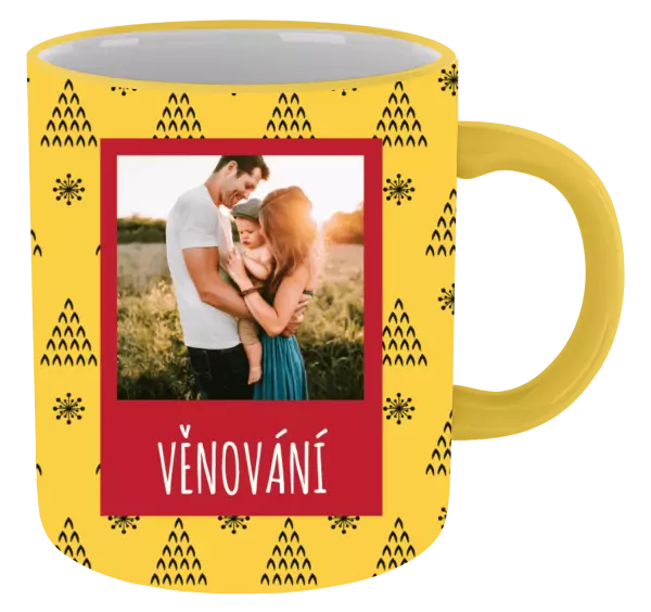 Vánoční hrnek Žluté pozadí se stromečky