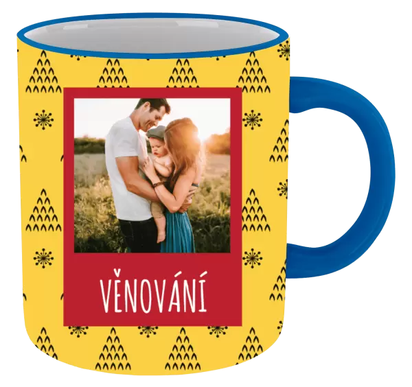 Vánoční hrnek Žluté pozadí se stromečky