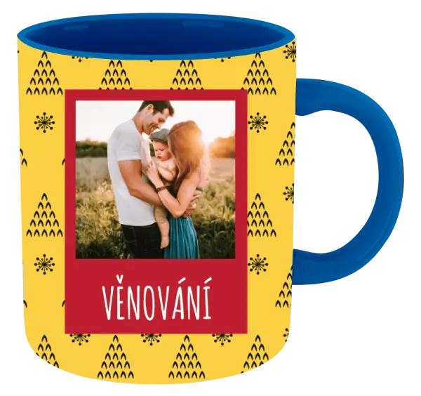 Vánoční hrnek Žluté pozadí se stromečky