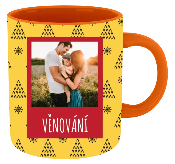 Vánoční hrnek Žluté pozadí se stromečky