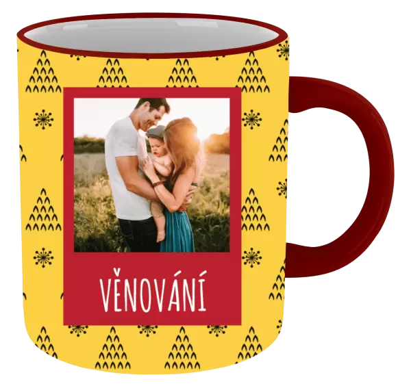 Vánoční hrnek Žluté pozadí se stromečky