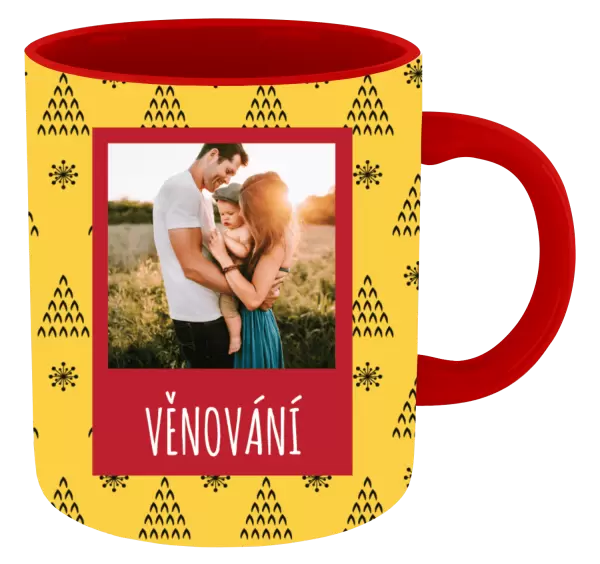 Vánoční hrnek Žluté pozadí se stromečky