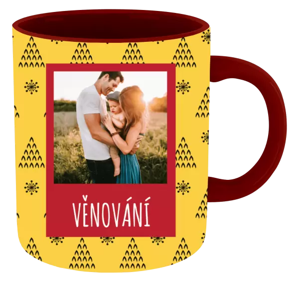 Vánoční hrnek Žluté pozadí se stromečky