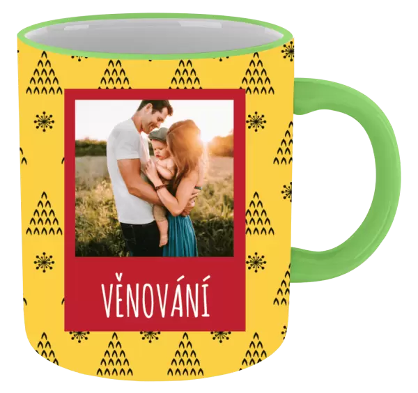 Vánoční hrnek Žluté pozadí se stromečky