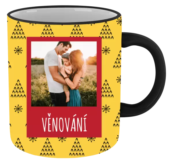 Vánoční hrnek Žluté pozadí se stromečky