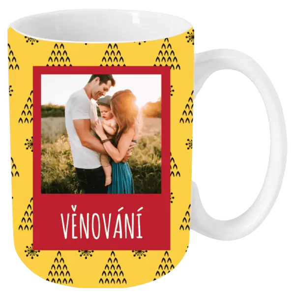 Vánoční hrnek Žluté pozadí se stromečky