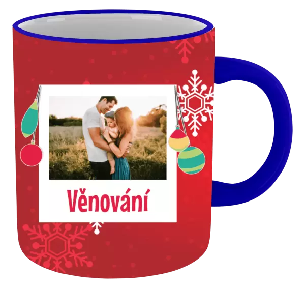 Vánoční hrnek Vločky na červeném pozadí