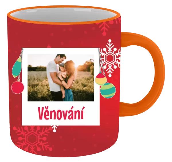 Vánoční hrnek Vločky na červeném pozadí