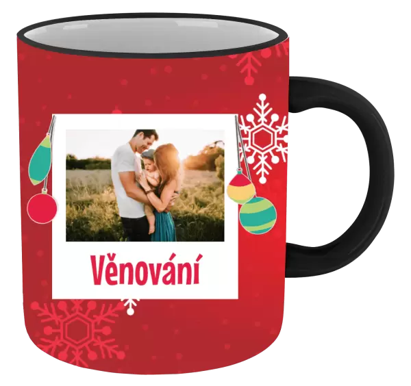 Vánoční hrnek Vločky na červeném pozadí