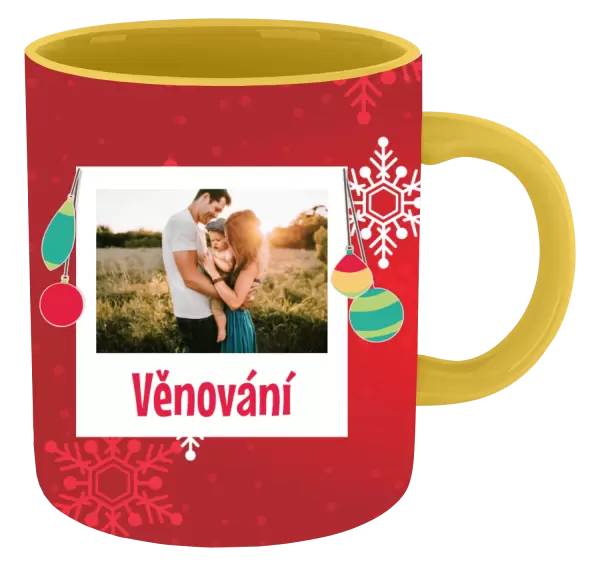 Vánoční hrnek Vločky na červeném pozadí