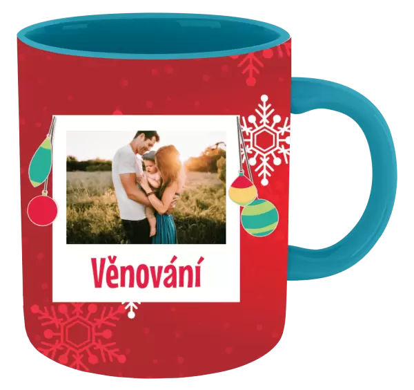 Vánoční hrnek Vločky na červeném pozadí