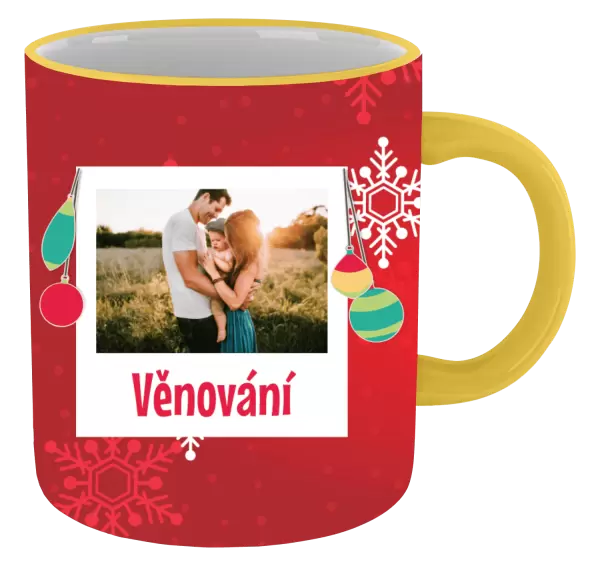 Vánoční hrnek Vločky na červeném pozadí