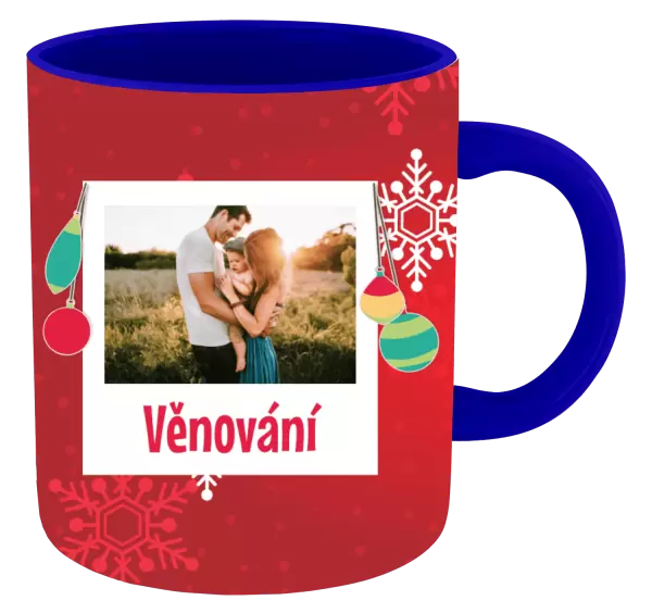 Vánoční hrnek Vločky na červeném pozadí