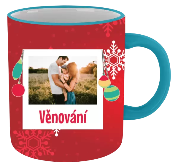 Vánoční hrnek Vločky na červeném pozadí