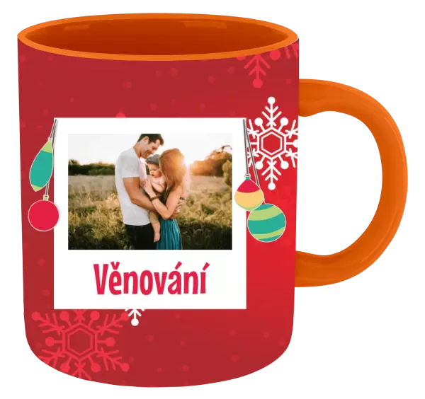 Vánoční hrnek Vločky na červeném pozadí