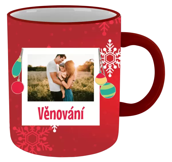 Vánoční hrnek Vločky na červeném pozadí