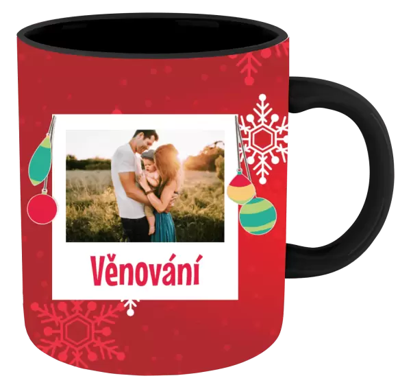 Vánoční hrnek Vločky na červeném pozadí