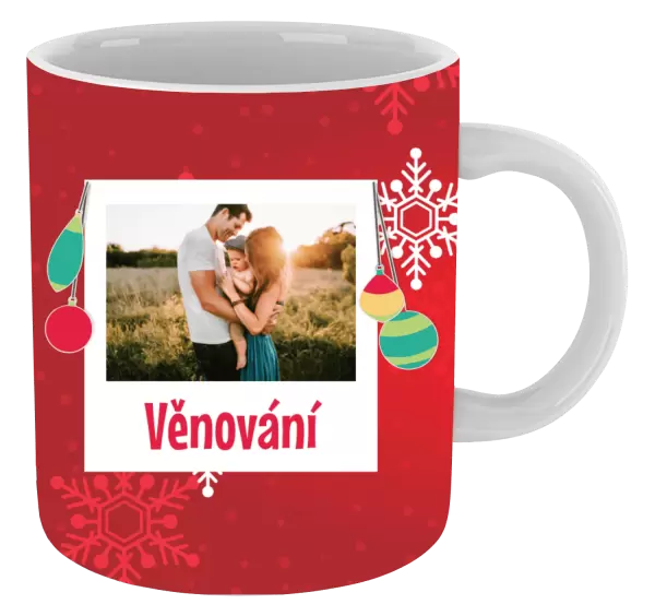 Vánoční hrnek Vločky na červeném pozadí