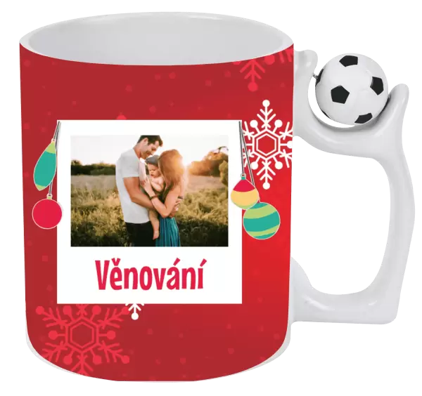 Vánoční hrnek Vločky na červeném pozadí