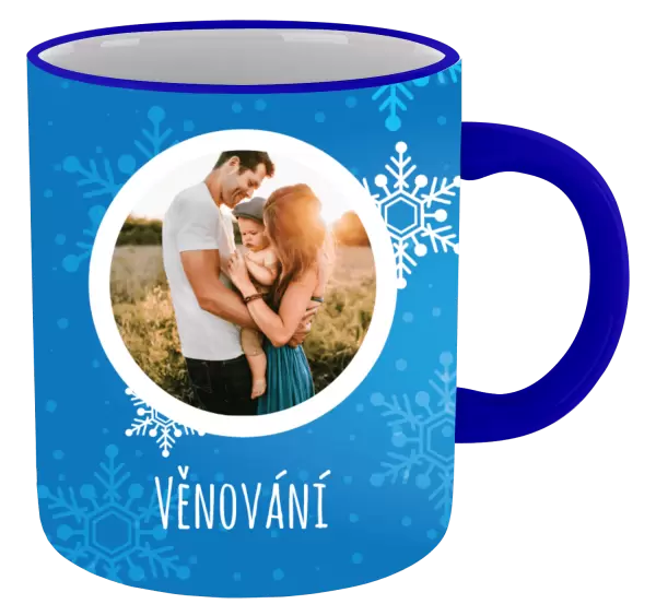 Vánoční hrnek Vločky na modrém pozadí