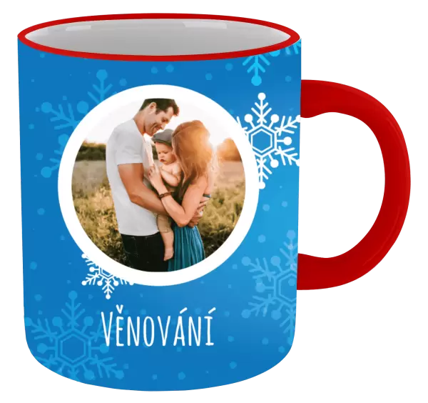 Vánoční hrnek Vločky na modrém pozadí