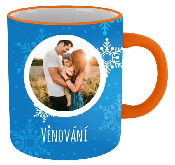 Vánoční hrnek Vločky na modrém pozadí