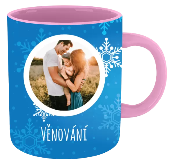 Vánoční hrnek Vločky na modrém pozadí