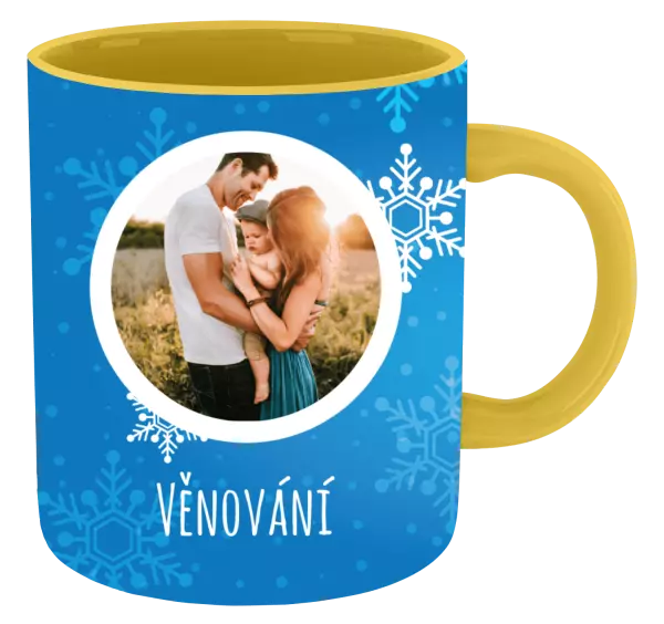 Vánoční hrnek Vločky na modrém pozadí