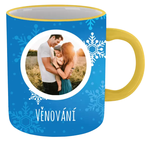 Vánoční hrnek Vločky na modrém pozadí