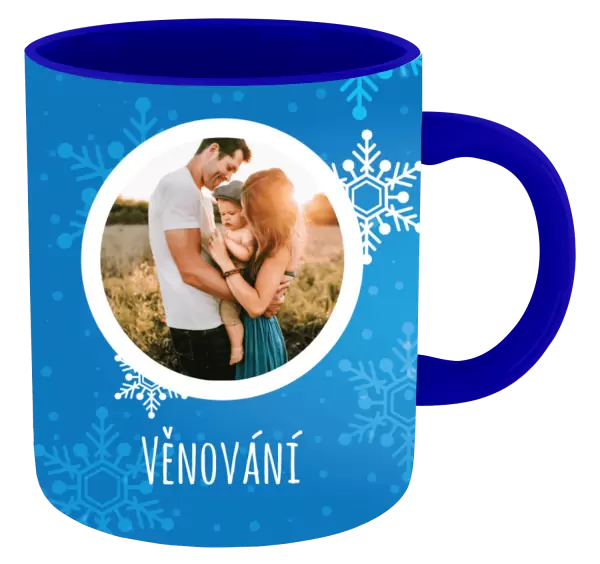 Vánoční hrnek Vločky na modrém pozadí