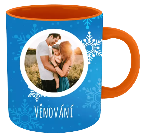 Vánoční hrnek Vločky na modrém pozadí