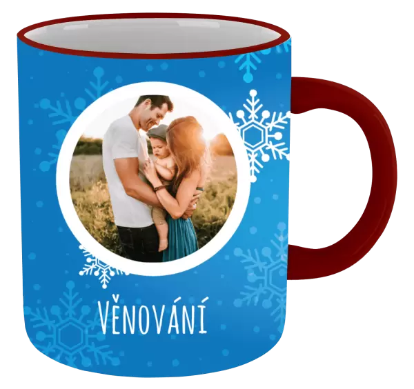 Vánoční hrnek Vločky na modrém pozadí