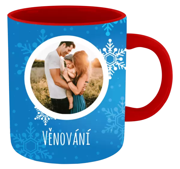 Vánoční hrnek Vločky na modrém pozadí