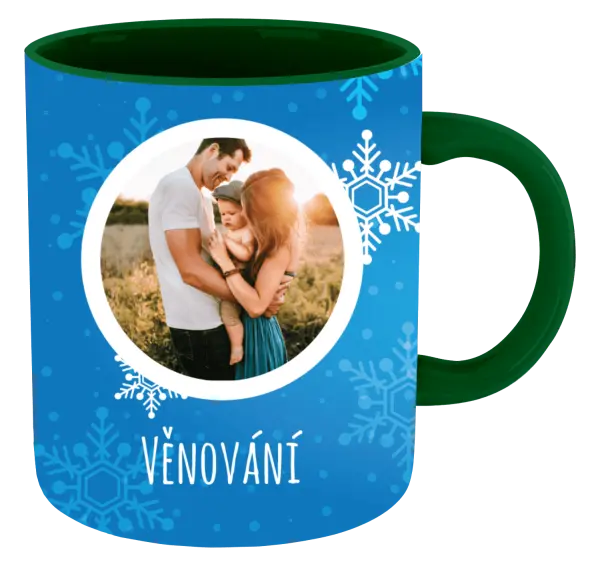 Vánoční hrnek Vločky na modrém pozadí