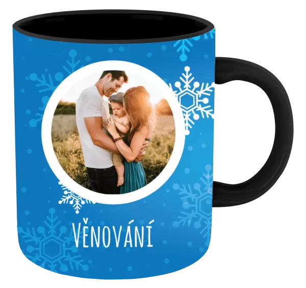 Vánoční hrnek Vločky na modrém pozadí