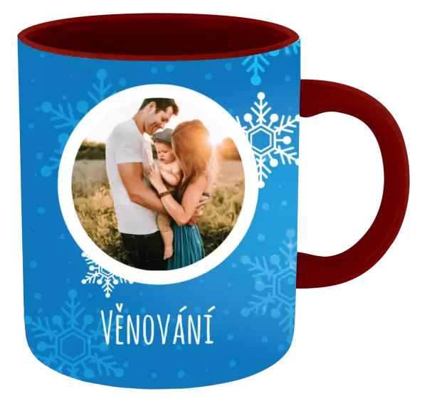 Vánoční hrnek Vločky na modrém pozadí