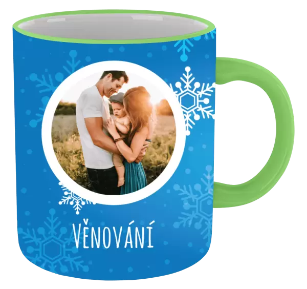 Vánoční hrnek Vločky na modrém pozadí