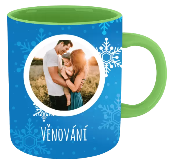 Vánoční hrnek Vločky na modrém pozadí